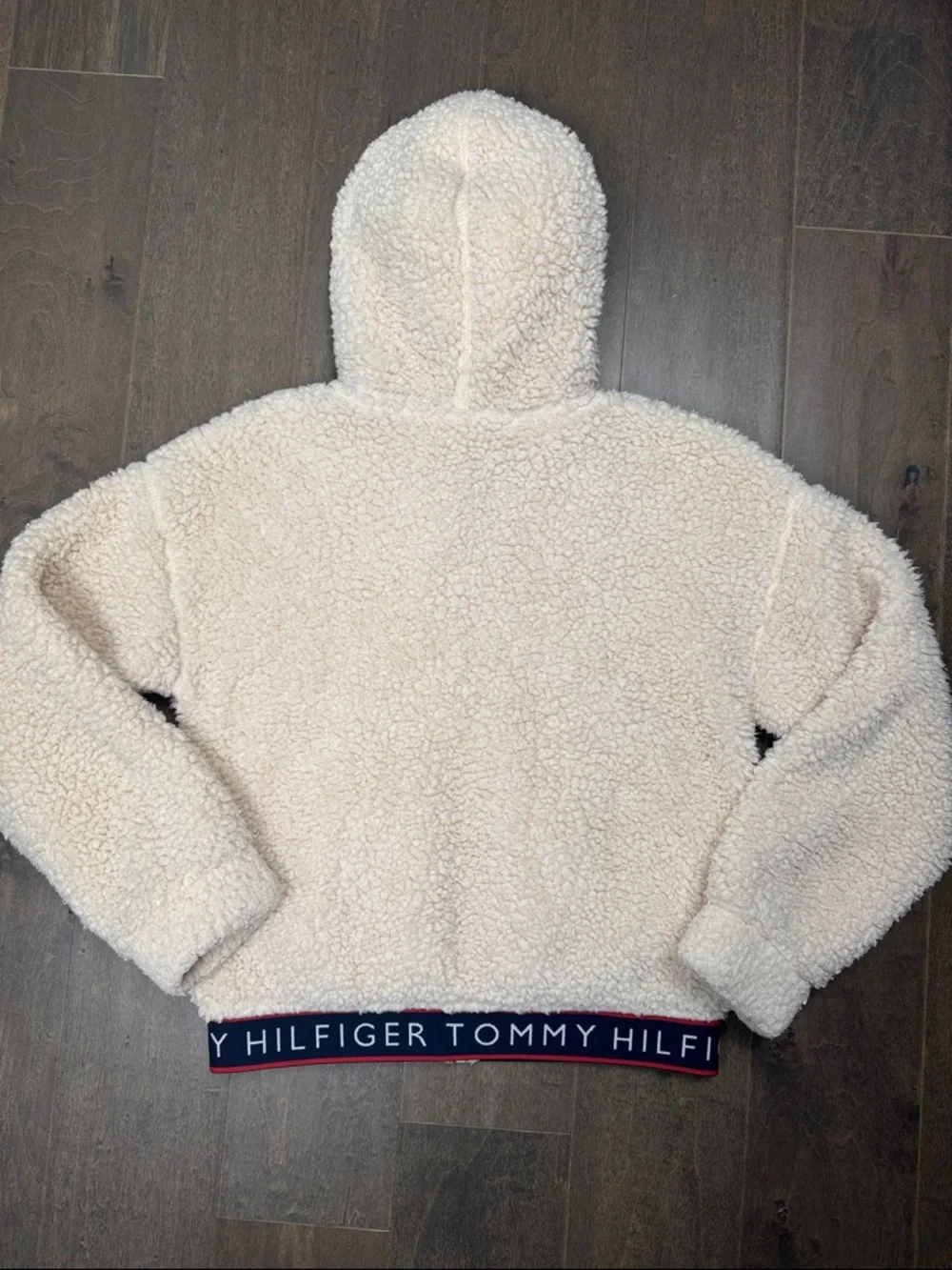 Tommy Hilfiger Girls Sherpa Fleece Hoodie Cream Full Zip Jacket Size M